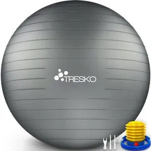 Tresko Gymnastikball Anti-Burst 85cm, grau - Robuster Gymnastikball, Ø 85cm, bis 300kg belastbar. Ideal für Fitness, Reha und als Sitzgelegenheit. Inkl. Übungsposter und Pumpe, BPA-frei.