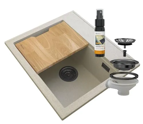Waschbecken mit Küchenbrett und Imprägnierung in beige von Granitan