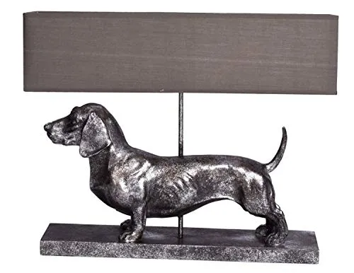 Tischlampe XXL Dackel Lampe – Silberne Nachttischleuchte - Tischlampe im Englischen Stil mit Dackel-Motiv, ideal für Hundeliebhaber. Höhe: ca. 50 cm, inklusive Lampenschirm. Perfekt für Kinder- und Jugendzimmer.