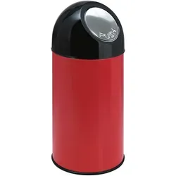 Mülleimer Bulletbin 40 L rot-schwarz Metall - Stilvoller Abfallbehälter mit verzinktem Inneneimer und Edelstahl-Push-Deckel, ideal für modernes Wohnen und Büros.