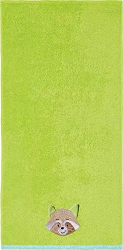 Erwin Müller Kinder-Badetuch Waschbär Walk-Frottier grün Größe 70x140 cm - weich, saugstark, strapazierfähig, mit beidseitige Schlaufen