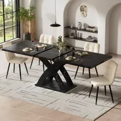 Ausziehbarer Esstisch aus Holz, 120–160 cm für bis zu 6 Personen - Praktischer Esstisch mit ausziehbarem Design, ideal für jede Wohnumgebung. Robuste MDF-Oberfläche, verstellbare Füße und einzigartiges X-Design sorgen für Stabilität und Stil.