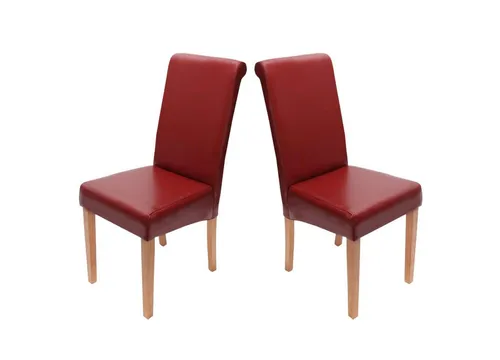 PROREGAL® Esszimmerstuhl 2x Esszimmerstuhl Küchenstuhl HxBxT 99x41x60cm Leder Rot helle Beine