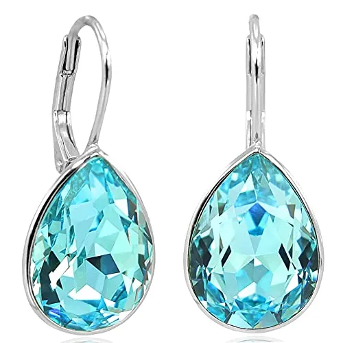 Silberohrringe Türkis Kristalle Tropfen-Ohrringe Klappverschluss 925 Sterling Silver NOBEL SCHMUCK 925