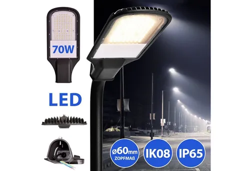 LED Straßenlampe 70W 6er Pack - Hochleistungs-Straßenbeleuchtung - Energiesparende LED Straßenlampe mit 70W, neutralweißem Licht (4000K) und 6300 Lumen. Ideal für Parkplatz- und Wegbeleuchtung. Wetterfest (IP65) und langlebig.