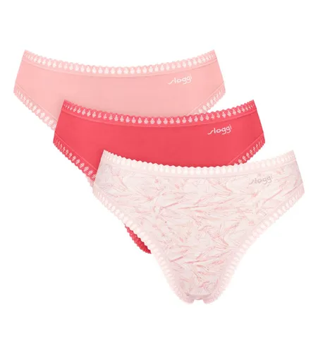 Sloggi GO Crush High Leg C3P Rot - Lichtkombination - Hoch geschnittene Alltags-Slips im 3er-Pack aus superweicher, zertifizierter Bio-Baumwolle. Die grafische Spitze an der Taille sorgt für einen femininen Akzent und macht jedes Outfit stilvoll.
