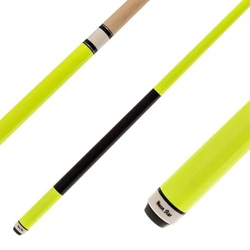 Winsport Billardqueue, Neon Star, Poolbillard Cue in Neon- gelb, pink, blau, grün. Profi-Spielqualität, Kanadisches Ahorn Kö, Leinen Griffband, 13‘ Profi Klebleder, 2-TLG. 147 cm