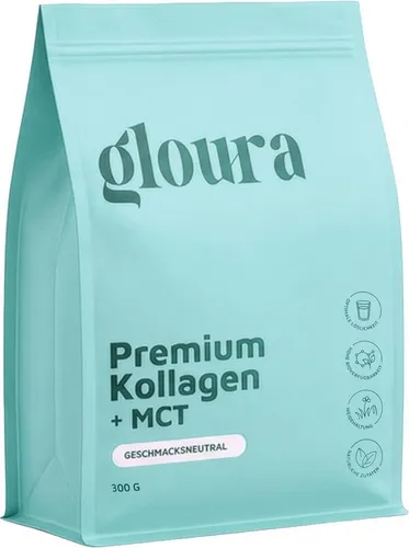 Gloura MCT Kollagen Pulver – Premium Hydrolysat Typ 1 & 3, 300 g - Hochwertiges Rinderkollagen Typ I & III kombiniert mit MCT-Öl aus Kokos. Geschmacksneutral und gut löslich, ideal für die tägliche Ernährung ohne Zusatzstoffe.