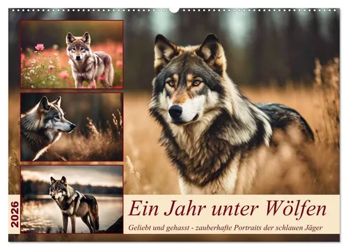 CALVENDO Wandkalender Ein Jahr unter Wölfen (Wandkalender 2026 DIN A2 quer), CALVENDO Monats