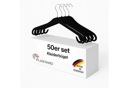 Plastard Kleiderbügel 360° drehbar, strapazierfähig und platzsparend, 50-tlg Packung - Kleiderbügel aus 100% recyceltem Kunststoff, ideal für platzsparende und nachhaltige Aufbewahrung von Shirts, Blusen & Kinderkleidung – bis 5 kg belastbar.