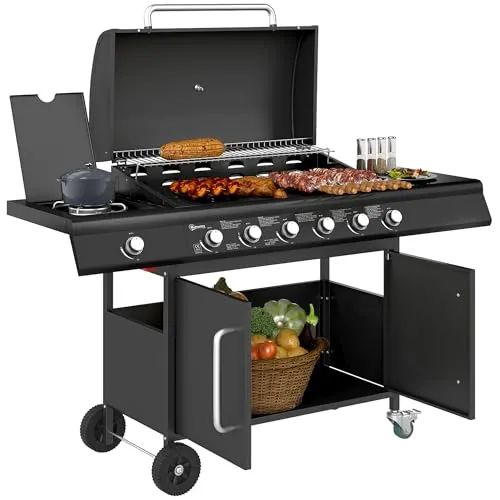 Outsunny Gasgrill mit Seitenbrenner und Thermometer von Outsunny