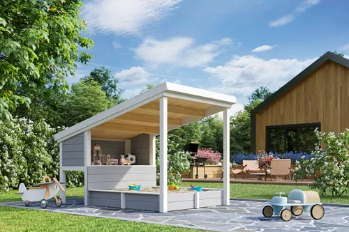 Kinderspielhaus Pultdach Pippi 1 grau 150x222 cm