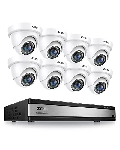 ZOSI 16CH 1080P Überwachungskamera Set Aussen, 2TB DVR mit 8X 2MP Überwachungskamera, Bewegungserkennung Alarm, IR Nachtsicht, Wasserdicht