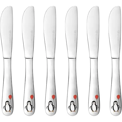 GRÄWE Kindermesser 17 cm, 6-teilig, Kinderbesteck Set, Edelstahl Besteckset, Messer für Kinder, für Mädchen, für Jungen, Motiv Pinguin