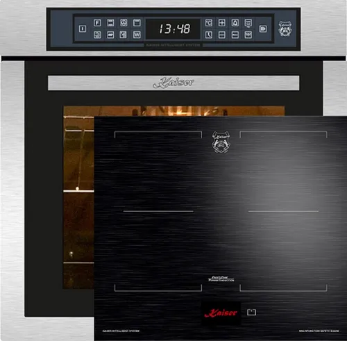 Kaiser Küchengeräte Backofen-Set Herd Set Autark Edelstahl Einbau Backofen 86L Temperatursonde – Bratautomatik 15 Fkt. Grill Air fryer Full Touch 60 cm mit Induktionskochfeld 60 cm FREE ZONE mit 2 FLEX Induktions-Zonen TFT Display EH 6306 N R+KCT 6140 FI,., mit 1-fach-Teleskopauszug