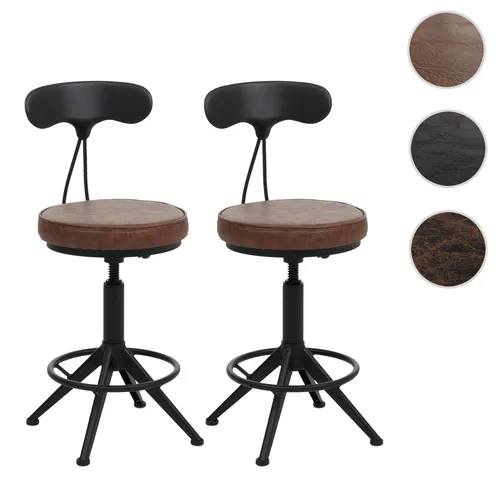 2er-Set Barhocker HWC-O84 Barstuhl Industrial höhenverstellbar Kunstleder Metall