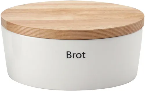 Continenta Brotdose Oval Keramik weiß mit Holzdeckel in weiß von Continenta