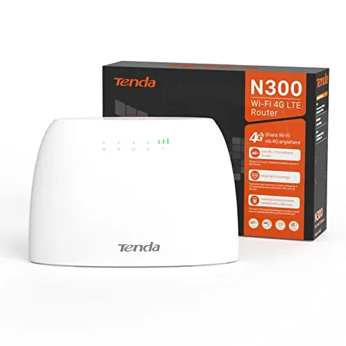 Tenda 4G03 4G LTE Router - Hochgeschwindigkeits WLAN Router mit 150 Mbit/s Download, ideal für bis zu 32 Geräte, Plug & Play und universelle Kompatibilität