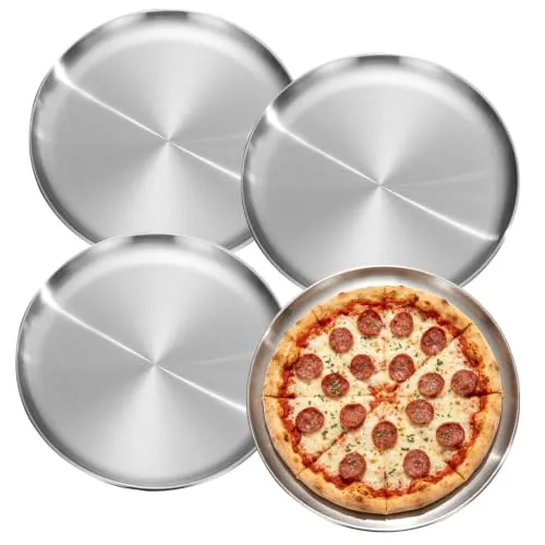 Pizzablech 4er Set, Edelstahl Pizzaform 26cm, Rund Pizza Backblech, Edelstahl Rund Pizzaform Pizza Pizzapfannen für Backen, Servieren, Gesund & Spülmaschinenfest Ungiftig & Einfach zu Reinigen