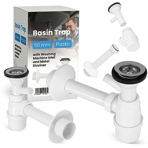 Flaschen-Geruchsverschluss 50 mm Überlauf Abfluss Metallsieb mit Maschinenanschluss Ablaufgarnitur Spüle Zubehör Syphon Badezimmer Küchenspüle Abflussrohr Abfluss