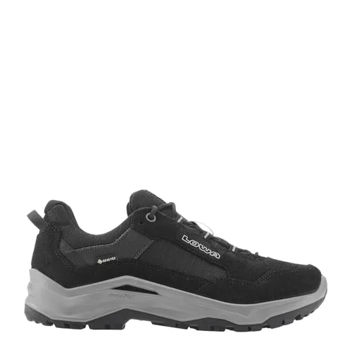 Lowa Ventierra LO GTX Wanderschuhe Herren schwarz/grau, Größe 42,5 (9,5) - Entdecke die Natur mit dem Lowa Ventierra LO GTX. Flexibel und komfortabel dank weichem Kragen und perfekter Passform. Die wasserdichte GORE-TEX-Membran hält Deine Füße trocken – für jedes Abenteuer gerüstet.