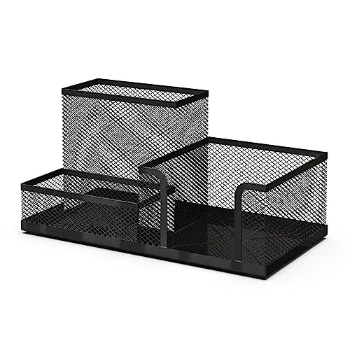 Detectalia Schreibtisch Organizer und Stiftehalter aus Metallgitter, Schwarz