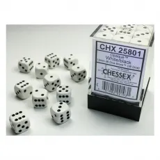 Chessex Würfel - 12 mm - Opaque White/black (Würfelset 36 x W6) 292597