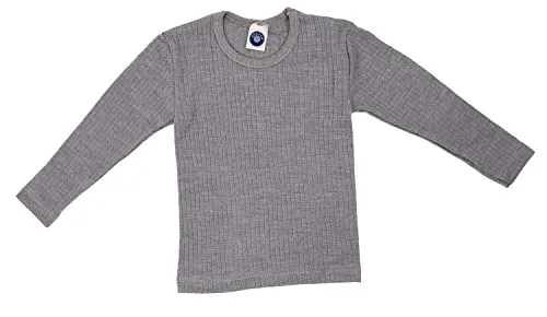 Cosilana Unterhemd für Kinder Junge & Mädchen Langarm Gr. 92 Grau-Meliert - Wärmende Unterwäsche aus herrlich weichem Baumwoll-Merino-Mix & Seide, GOTS-Zertifiziert & 100% regional produziert