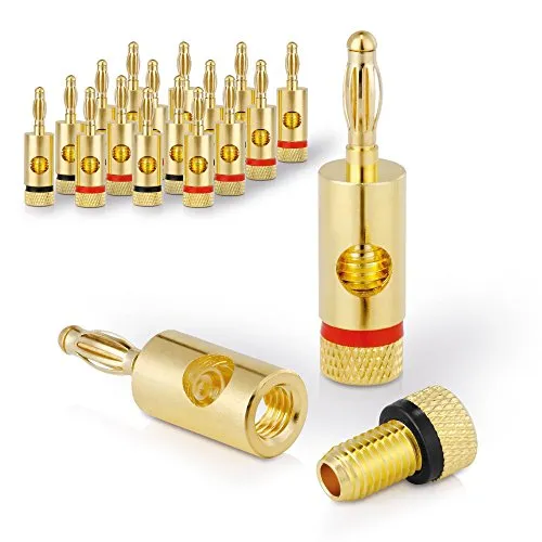 Sentivus SC000-16 Bananenstecker Premium (16er-Set) für alle Lautsprecherkabel mit einem Durchmesser von max. 6mm², 16 Stück mit Farbcodierung (8X rot, 8X schwarz), 24k vergoldet