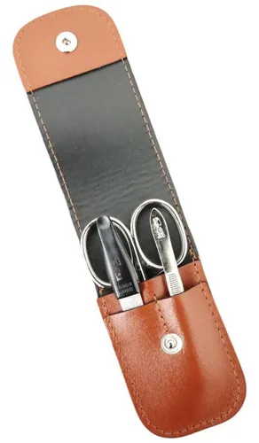 EloModa Maniküre-Etui 3-teiliges Solingen Maniküre Set mit Leder Etui, Nagelschere, Feile, 3 tlg., Made in Germany