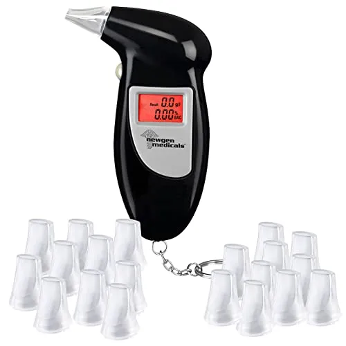 newgen medicals Alkoholtester: Kompakter Alkotester mit LCD-Display und 20 Mundstücken
