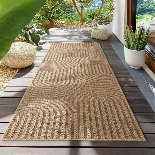 Teppium In- & Outdoor Teppich – stilvoller Jute-Look, wetterfest & pflegeleicht, ideal für Balkon, Garten, Küche, Terrasse & Wohnzimmer, 80x250 cm