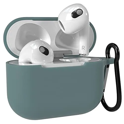 EAZY CASE - Schutzhülle für AirPods 3 Hülle Grün Silikon Case Stoßfest mit Karabiner geeignet als Schlüsselanhänger Antikratz Etui rutschfeste Silikonhülle für Airpod 3. Generation in Dunkel Grün