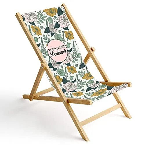 Ferocity Personalisierbarer Holz-Liegestuhl Klappbar Klappliegestuhl Sonnenliege Strandstuhl Wechselbezug Motiv Azalien und Rosen [119]