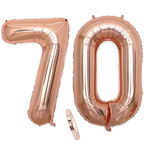 Folienballon Zahl Deko Rose Gold 70 für Frau Frauen, XXL 100cm Riesen Nummer Aufblasbar Helium Ballon Figuren Zahlen Luftballons Geschenk für 70. Jahre Geburtstag Hochzeit Jubiläum Party Dekoration