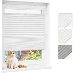 Woltu Plissee, halbtransparent, Klemmfix, Plisseerollo ohne Bohren lichtdurchlässig Sichtschutz und Sonnenschutz weiß 60 cm x 130 cm