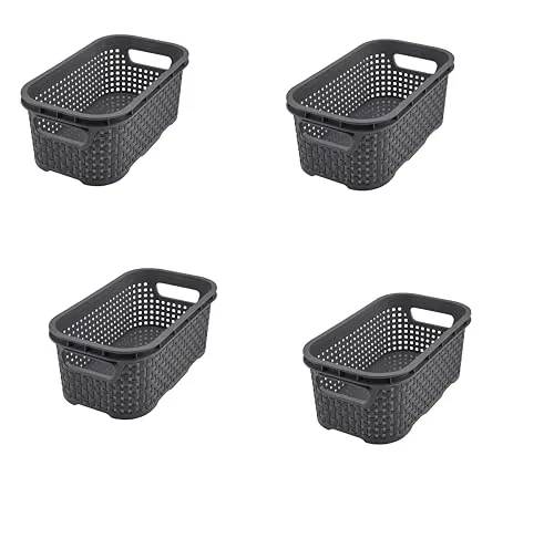 BranQ Home essential Kunststoff Korb in Rattan Design 4er Set Grösse XS 1l, BPA-frei Kunststoff PP, Anthrazit