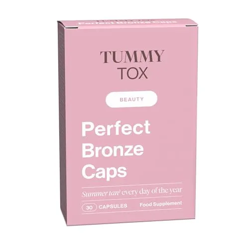 TummyTox Perfect Bronze Caps. Selbstbräuner, Bräunungskapseln | 30 Kapseln für 30 Tage mit Beta-Carotin, Hyaluronsäure, Lycopin, Kupfer, Selen und Vitamine. Vegane, Glutenfrei.