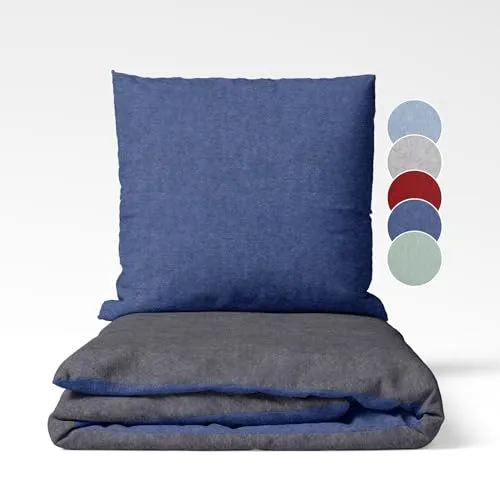 sleepling Biber Bettwäsche, Feinbiber 200 x 200 cm, Wendebettwäsche dunkelgrau-dunkelblau, 1 Bettbezug und 2 Kissenbezüge 80 x 80 cm, Ökotex, waschbar bis 60 Grad
