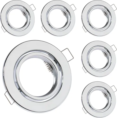 LUMILED 6x Einbaustrahler schwenkbar flach Spots für LED oder Halogen Einbauleuchten Einbaurahmen rund stahl Einbauspots Downlight Silber