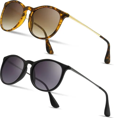Vintage Runde Damen Sonnenbrille Polarisiert 2er-Pack - Hochwertige Retro-Sonnenbrillen im 2er-Pack. Polarisierte UV400-Schutzlinsen bieten optimalen Schutz und sorgen für klaren Sicht. Zeitloses Design, passend für jeden Anlass und verschiedene Gesichtsformen.