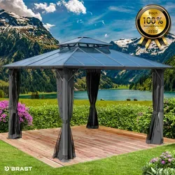 Alu Pavillon PAGODE 3,5x3,5m dunkelgrau mit Moskitonetz - Wetterfester Pavillon mit festem Dach, ideal für Gartenpartys. Robuste Konstruktion aus pulverbeschichtetem Aluminium und ein rundum verschließbares Moskitonetz bieten optimalen Schutz und Komfort.