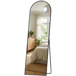 SONGMICS Ganzkörperspiegel mit Vergrößerungsspiegel, 150 x 40 cm, schwarz - Eleganter Ganzkörperspiegel mit integriertem Vergrößerungsspiegel für präzise Outfit-Kontrolle. Sicherheitsglas und robuster Aluminiumrahmen sorgen für hohe Langlebigkeit und Sicherheit. Ideal für jedes Zuhause.