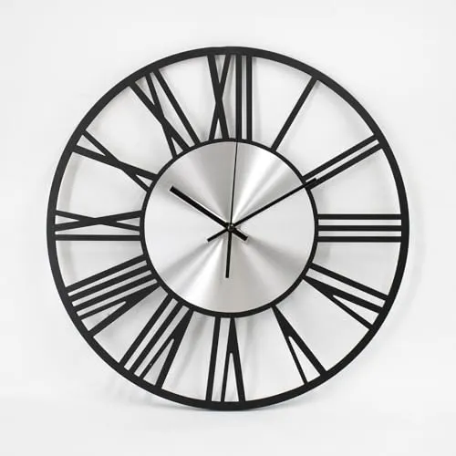 K&L Wall Art große Wanduhr XL - Lautlose Vintage Metalluhr für Wohnzimmer - Wanduhren im industriellen Design, geräuschloses Quartz Uhrwerk, ideal für Home Office und Schlafzimmer, große und gut lesbare Ziffern in Holzoptik.