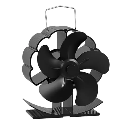 LURICO Kaminventilator, 5 Flügel-Ofenventilator Stromloser Leiser Betrieb, 12.7 x 11.7 CM Holzofenventilator Wärmebetrieben Kamin Ventilator, Kaminventilator für Kamin, Ofen, Holz,Ofenrohr (Schwarz)