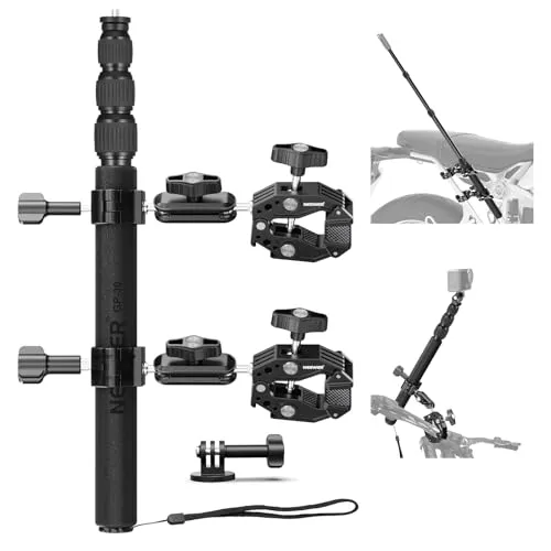 NEEWER Motorrad Kamera Halterung Set, unsichtbarer Selfie Stick für Fahrrad Lenker mit 2 Kugelköpfen, Super Clamps, Action Kamera Adapter, kompatibel mit GoPro Insta360 DJI AKASO Action Kameras, GP-30