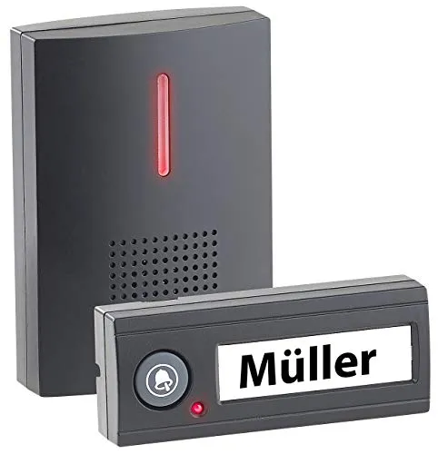 Funk-Türklingel, Licht- & Ton-Signal, 100 m Reichweite, IPX4, schwarz