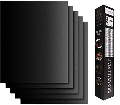 KDO BBQ Grillmatte (5er Set), grillmatte für gasgrill, Wiederverwendbar,Teflon Antihaftbeschichtung für bis 260°C, Grillmatte Geeignet zum Grillen, Ofen und Speisenheizung (40x33 CM, Schwarz)