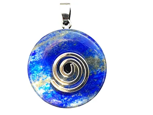 Steinfixx® - Premium Lapislazuli Donut optional als Kette mit Silber- oder Goldanhänger und 80cm Lederband | Heilstein | Edelstein | Chakra-Stein (Donut mit Silberspirale und Lederband)