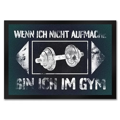 speecheese Wenn ich Nicht aufmache Bin ich im Gym Fußmatte in 35x50 cm mit Hantel witziger Fußabtreter mit Spruch als Geschenk für Bodybuilder und Sportler die EIN Stück Fitnessstudio